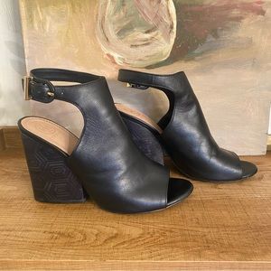 Tory Burch Grove Leather Open Toe Demi Wedge Heel Bootie Sandals